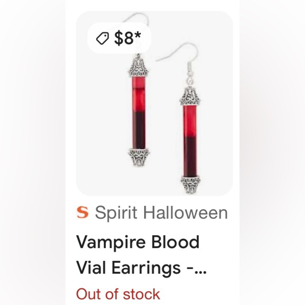 Vampire Blood Vial earrings gothic,tubes with red liquid Spirit Halloween